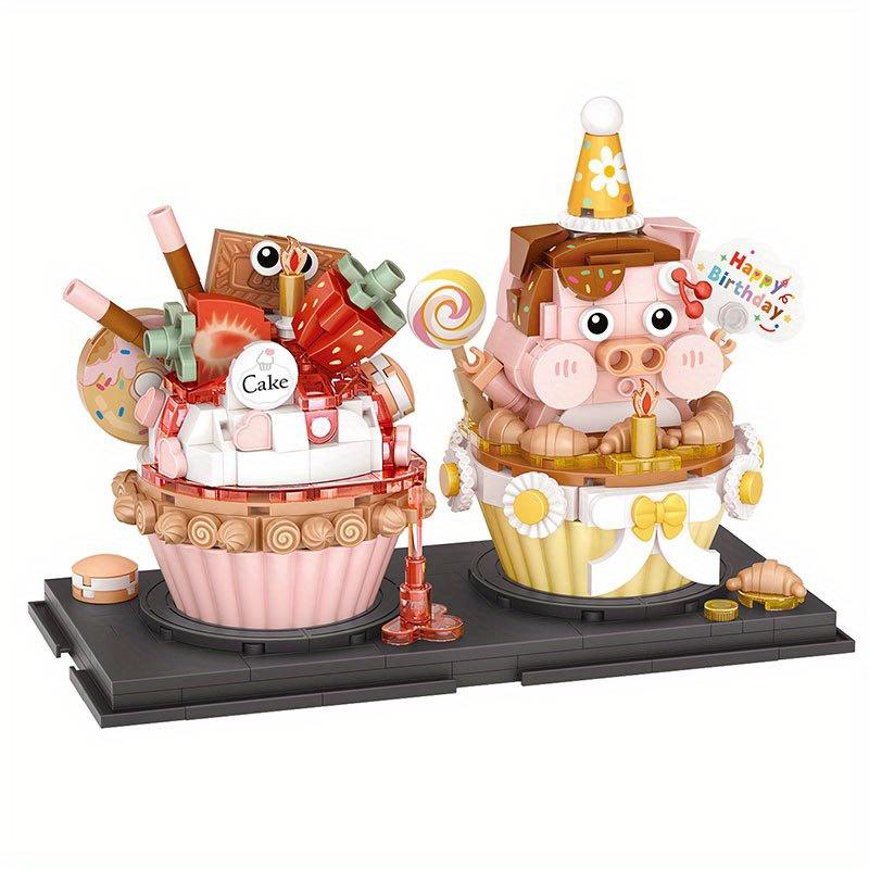 Cute Food Pastry Chocolate Mousse Cake: Build a Bear with Blueberry Strawberry Pig Mini Blocks!